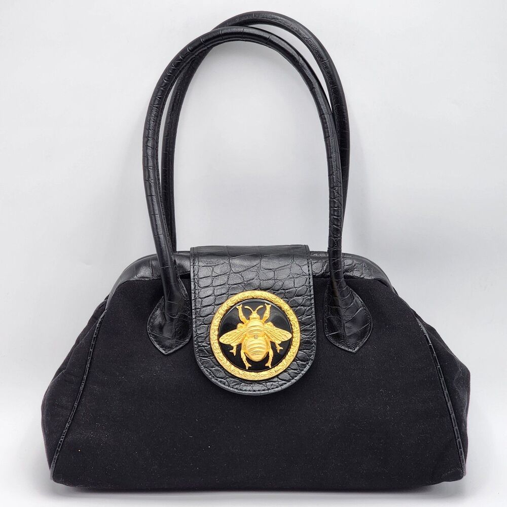 Bosom Buddy Bags Vintage Bumble Bee Medallion Hinge Doctor Bag Black Gold